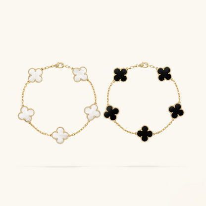 2-teiliger Kleeblatt-Armbandset - Schwarz/Weiß